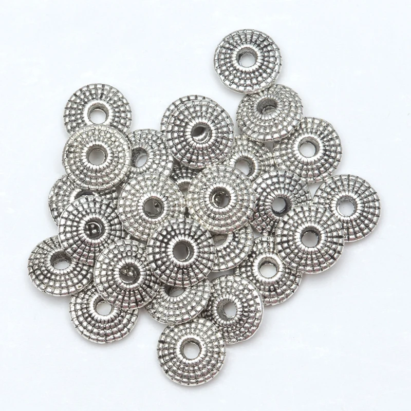 50 шт. в форме монеты античный серебряный тон Металлические плоские бусины для