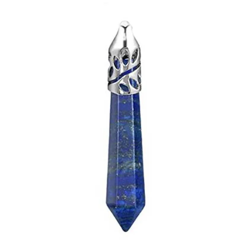KFT покрытый серебром натуральный Lapis Lazuli камень Шестигранная Призма маятник