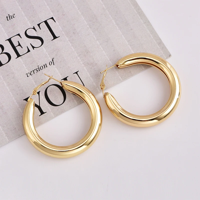 

50 MM Gold Color Hoops Earrings Tube Round Circle Statement Earrings For Women Alloy Trendy Rock Punk Brincos Gift EK2183