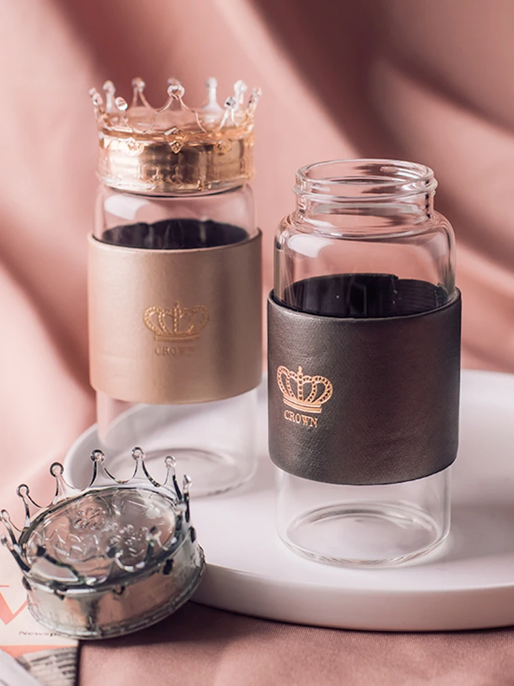 Креативная стеклянная бутылка для воды в виде короны 320 мл антиожогов парная