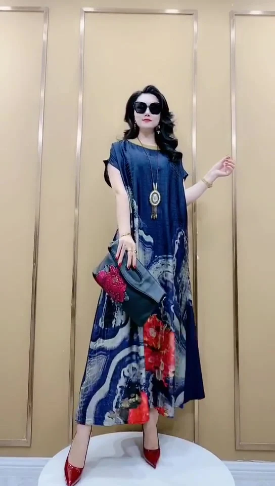 

COIGARSAM 4XL Plus Size Print Women Long dress New Summer Loose Dresses Design And Color 9935