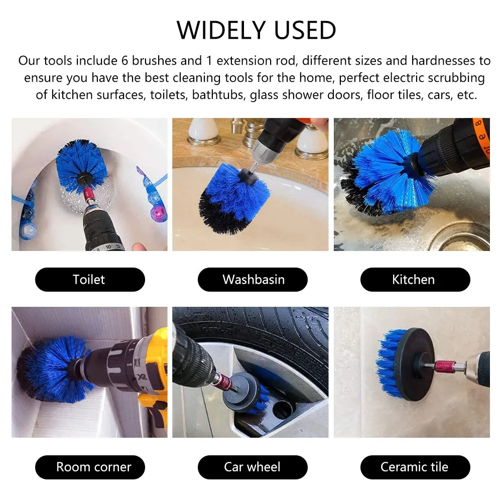 

7PCS Drill Brush Attachment Set Electric Scrubber Brush Drill Brush Kit Plastic Round Cleaning Brush For Carpet Glass Car Tires