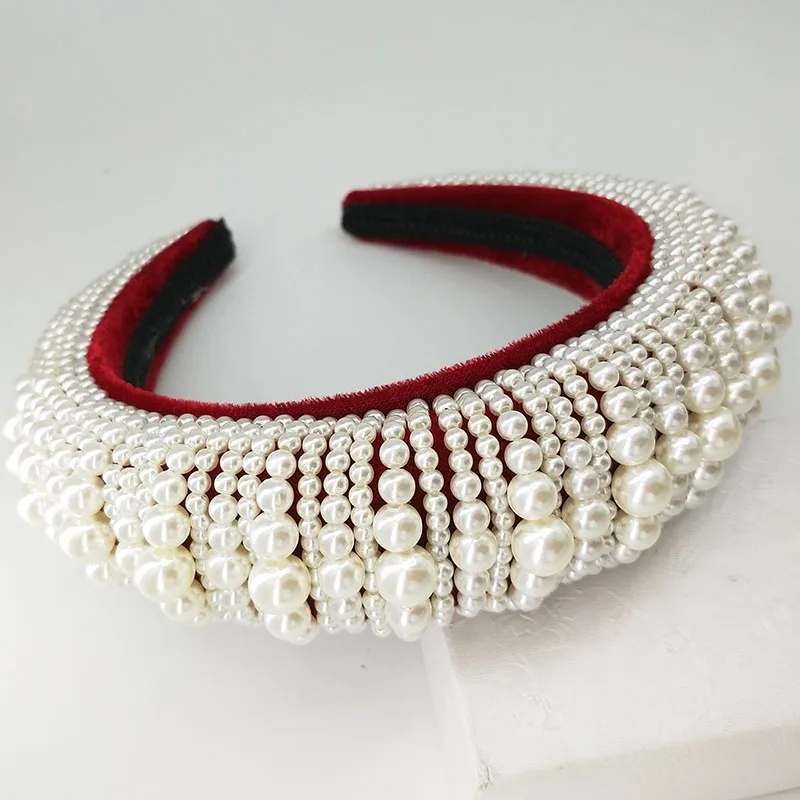 

Special design pearl hoop Pearl Stone velvet handmade crystal hair bands Women Crown sponge thick headband for girls