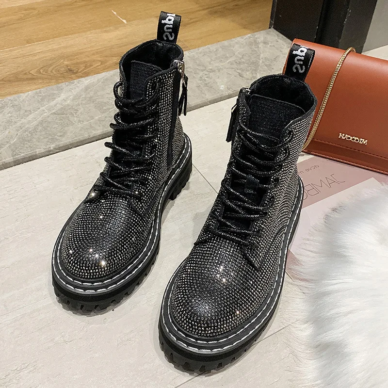 

all over the sky star lace thick bottomed muffin slope heel lace boots motorcycle boots women's shoes fashion