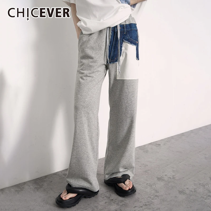 CHICEVER Casual Colorblock Patchwork Irregular Pocket Baggy Jean For Women High Waist Wide Leg Denim Women's Pant 2022 Spring