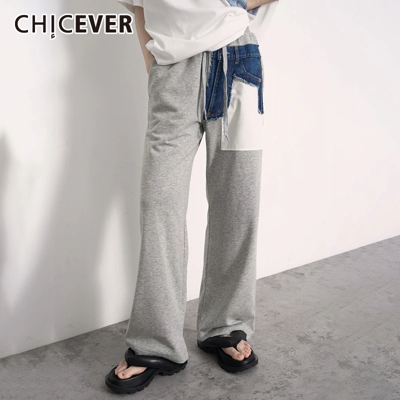 

CHICEVER повседневные разноцветные Лоскутные нестандартные женские джинсовые брюки с карманами с высокой талией и широкими штанинами 2022 Весна