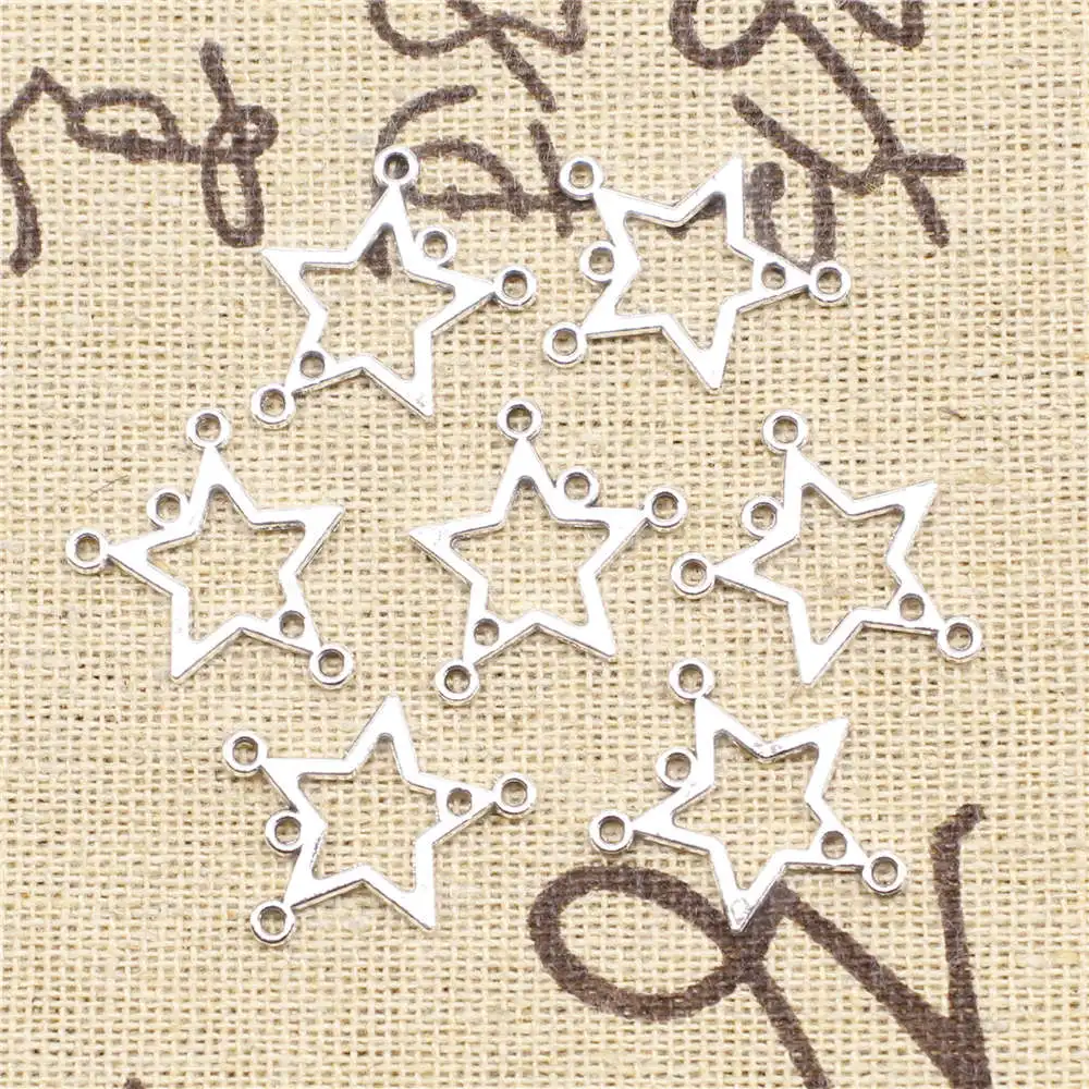 

Парные Подвески со звездами, соединительные серьги, антикварный серебряный цвет, 20 шт., 15x19 мм