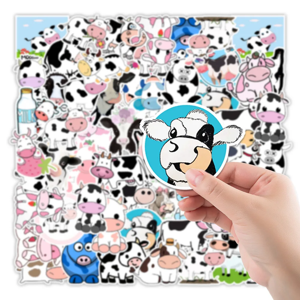 10/50 Uds de la fresa Linda vaca animales de dibujos animados pegatina para ordenador port&aacute;til monopat&iacute;n equipaje calcoman&iacute;as para refrigerador pegatinas de grafiti-2