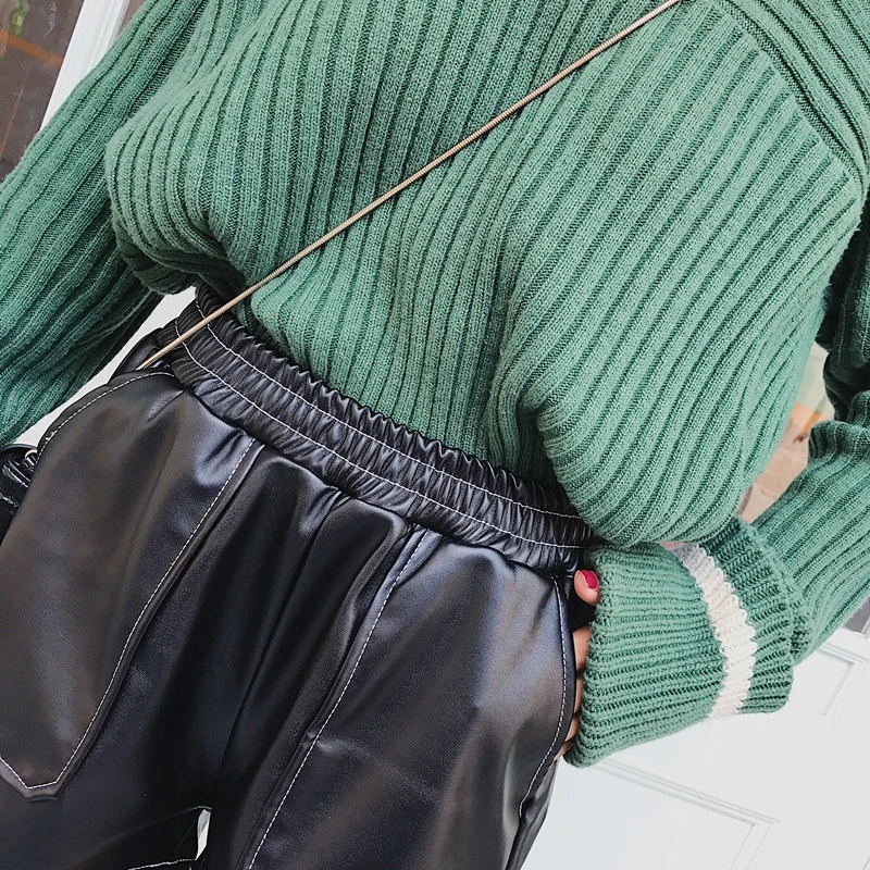 

Shorts Women PU Leather Loose Korean Version Elastic Waist Casual Outside Womens Trendy All-match Ladies Solid Colour Pockets