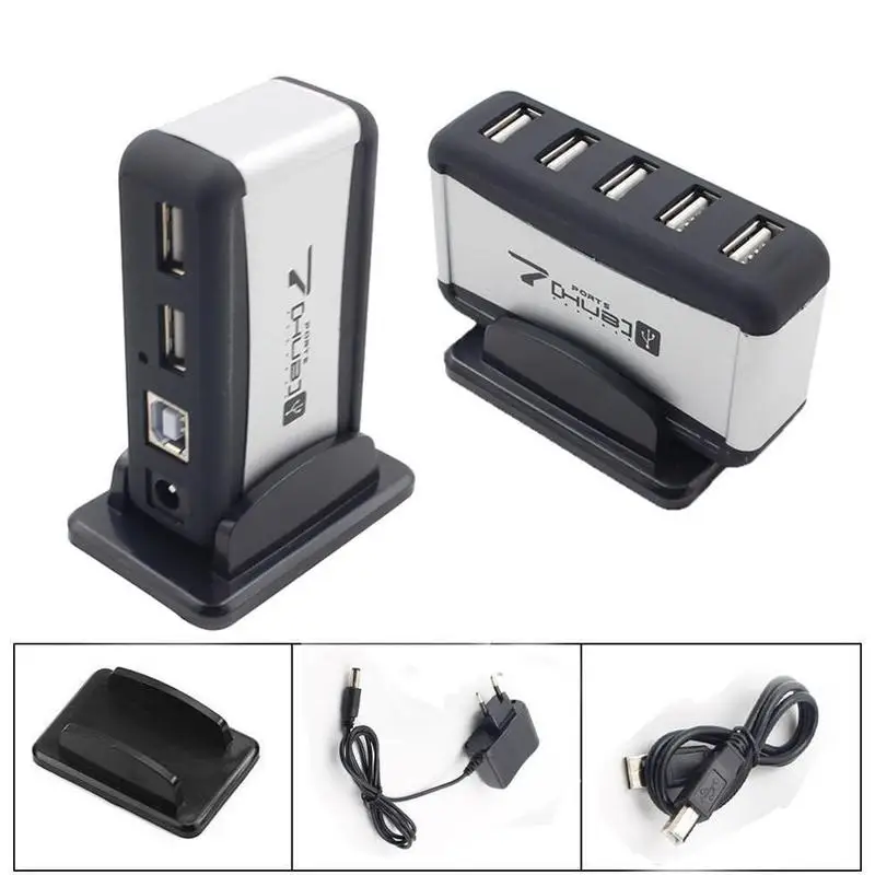 1 шт. Высокоскоростной 7 портов USB 2 0 разветвитель с адаптером переменного тока для