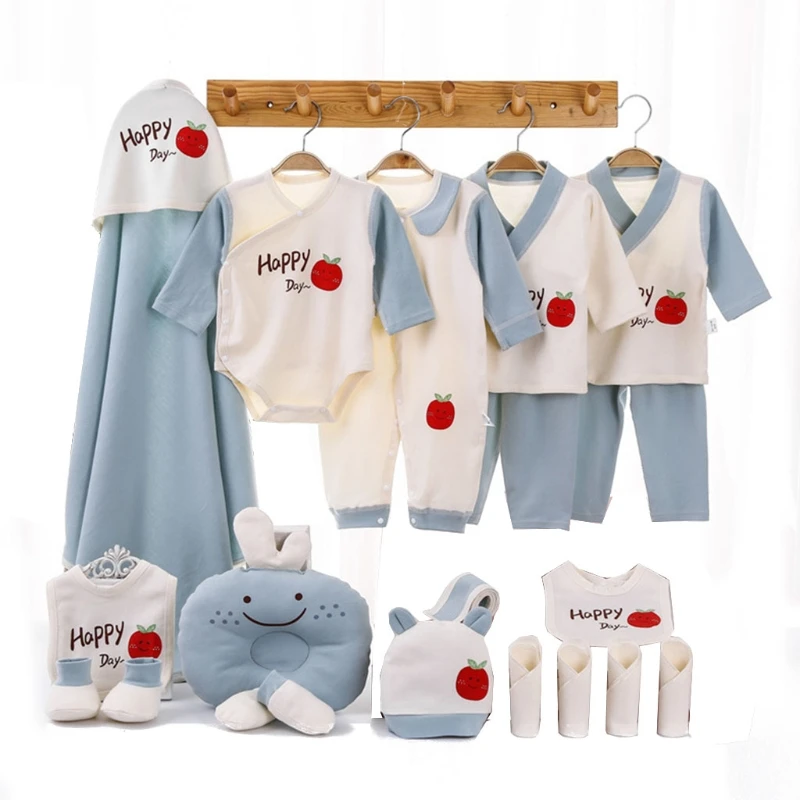 

20Pcs Newborn Baby Cotton Clothing Set Trousers+Bib+Hat+Long Sleeve Tops+Handkerchief+Gloves+Foot Cover+Romper+Swaddle