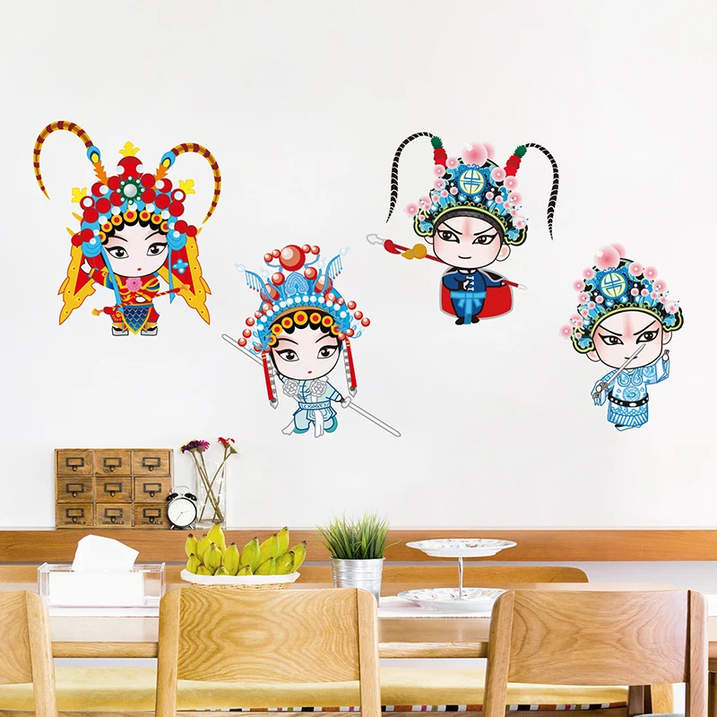 

[shijuekongjian] Chinese style wall stickers self-adhesive decorative stickers personality cute Peking opera character stickers