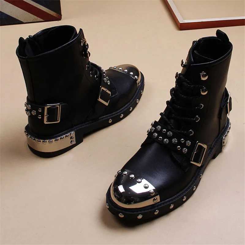 Весенне-осенние мужские модные ботильоны Роскошные Брендовые мужские ботинки в стиле панк с металлическим носком и заклепками новая обувь в стиле рок 5#15/15D50