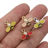 5pcs enamel gold color yellow bee charm pendant for jewelry making bracelet earrings necklace diy accessories craft