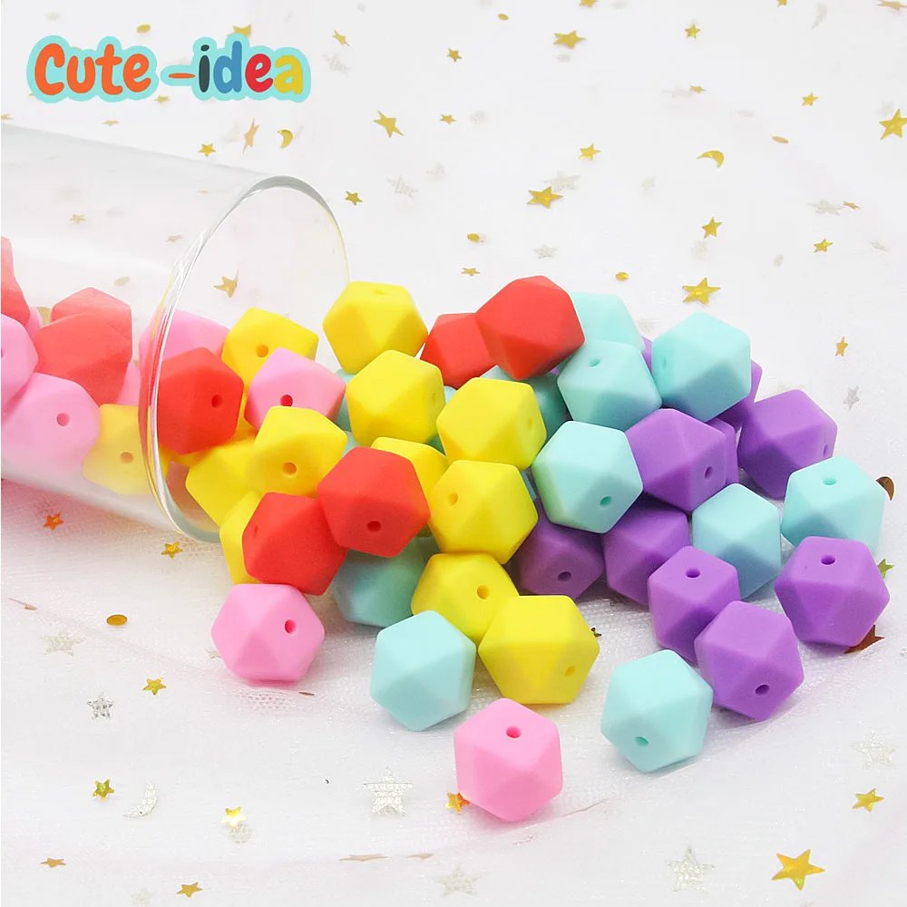 

Cute-idea 100pcs 17mm Hexagon Silicone Beads Teething Baby Teether Toy Food Grade Baby Nursing Necklace Pacifier Pendant