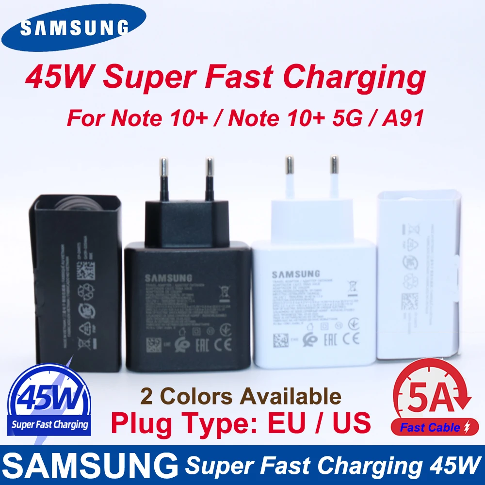 

Original Samsung 45W USB-C Super Adaptive Fast Charge Charger EP-TA845 For Samsung GALAXY Note 10 Plus S20 S21 A71 A91 5A Cable