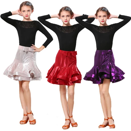 Черный стрейчевый лиф с модной юбкой платье для латиноамериканских танцев детей