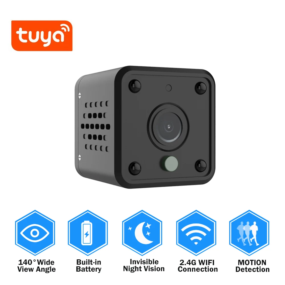 Tuya Мини Wifi камера 1080P умный дом Безопасность детский монитор 140 градусов широкий угол беспроводной мини IP камера Встроенный аккумулятор лучший