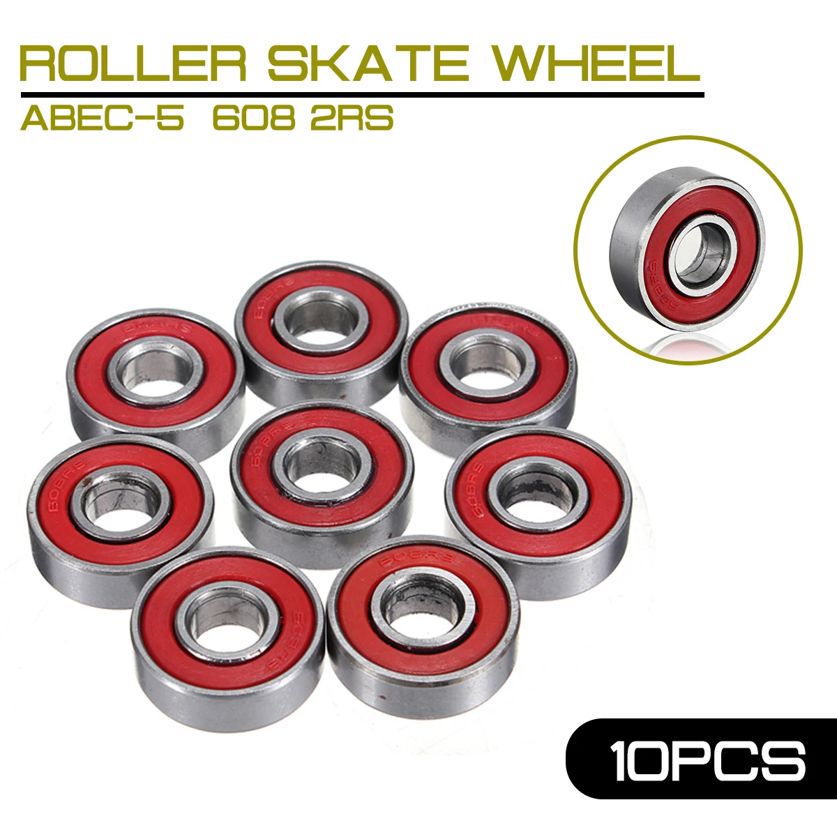 

10x ABEC-5 608 2RS роликовые подшипники, антикоррозийные роликовые подшипники для скейтборда 2,1x2,1x0,7 см, красные уплотненные вала