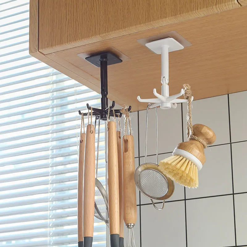 

360 Rotated Rotary Hook Organizer Bathroom Door Hanger Self Adhesive Kitchenware Wall Mounted Storage Rack Wall Dish Drying Rack