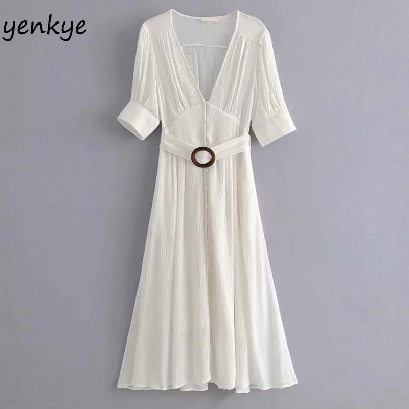 Женское винтажное однотонное платье средней длины с v образным вырезом коротким