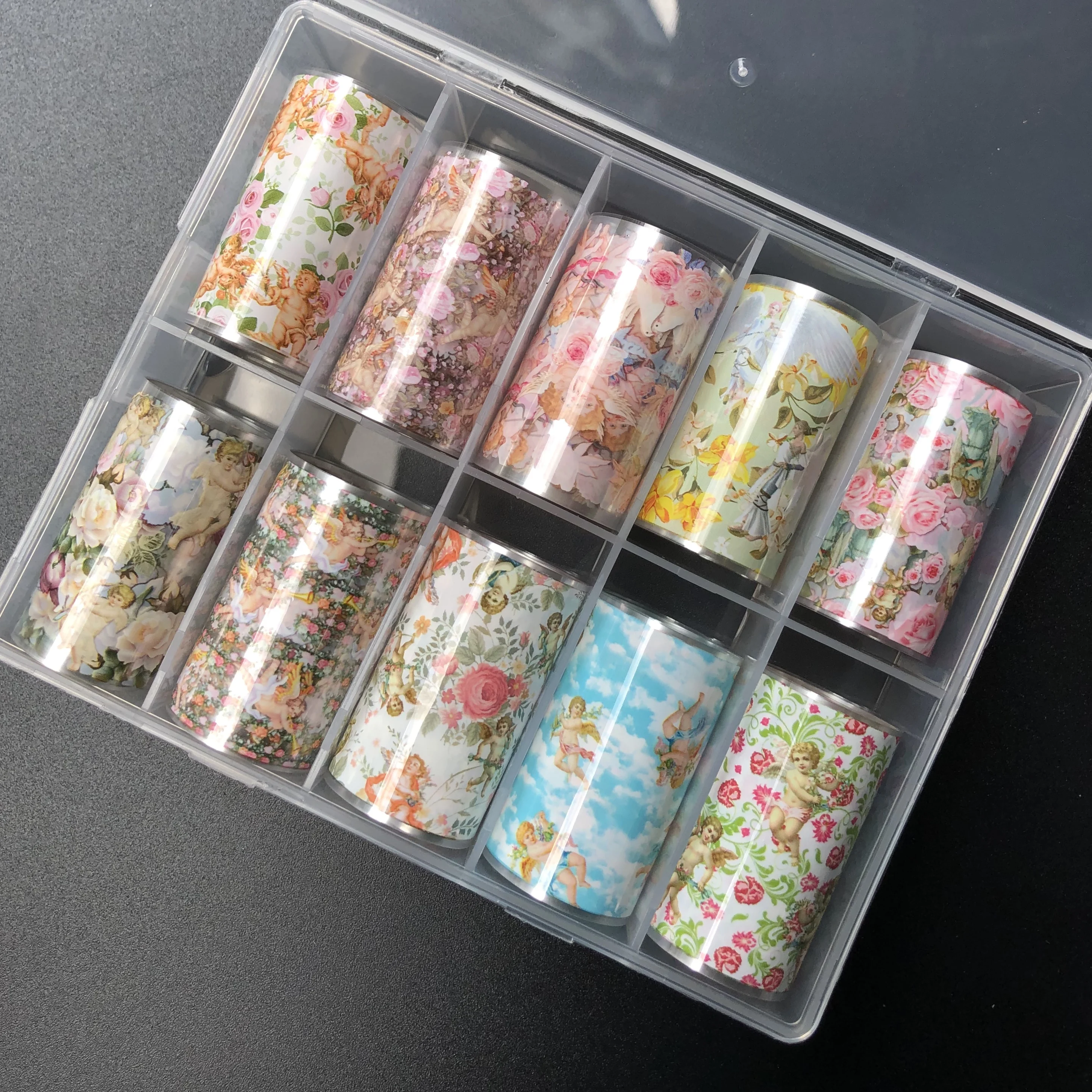 

1box (10 rolls) 4x100cm logo foil Nail Stickers Manicure Art Decorations Decals Foil Nail Sticker For Girls 2020 New Arrival