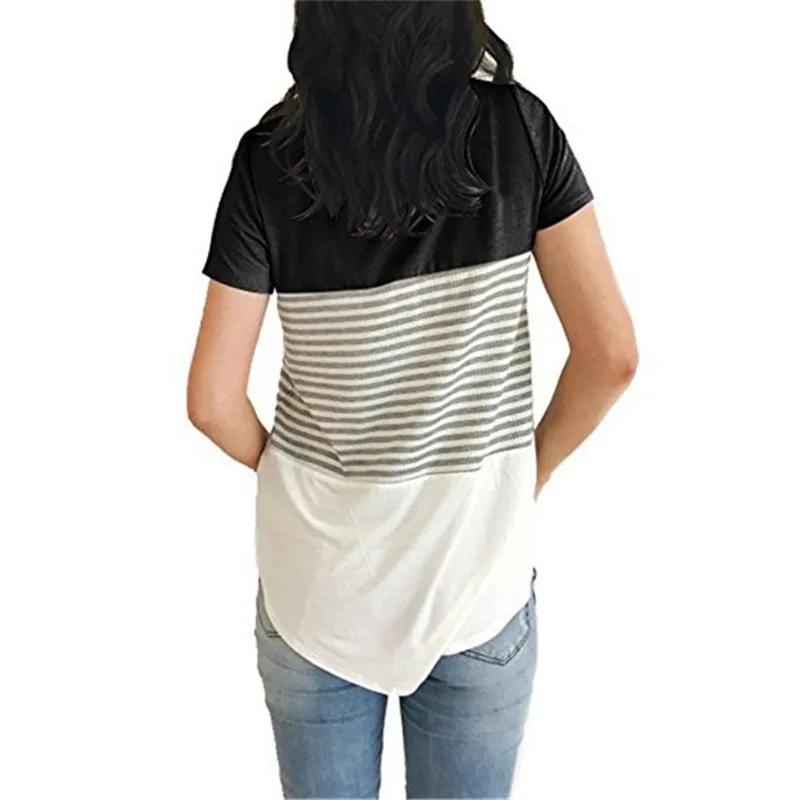 Camiseta de lactancia de maternidad para mujer, Tops de lactancia, camiseta de manga corta a rayas de talla grande, S-2XL-2