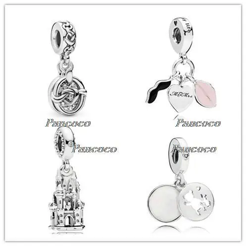 

925 Sterling Silver Bead Knotted Hearts Pendant Charm Fit Original Pandora Women Bracelet & Necklace Diy Jewelry