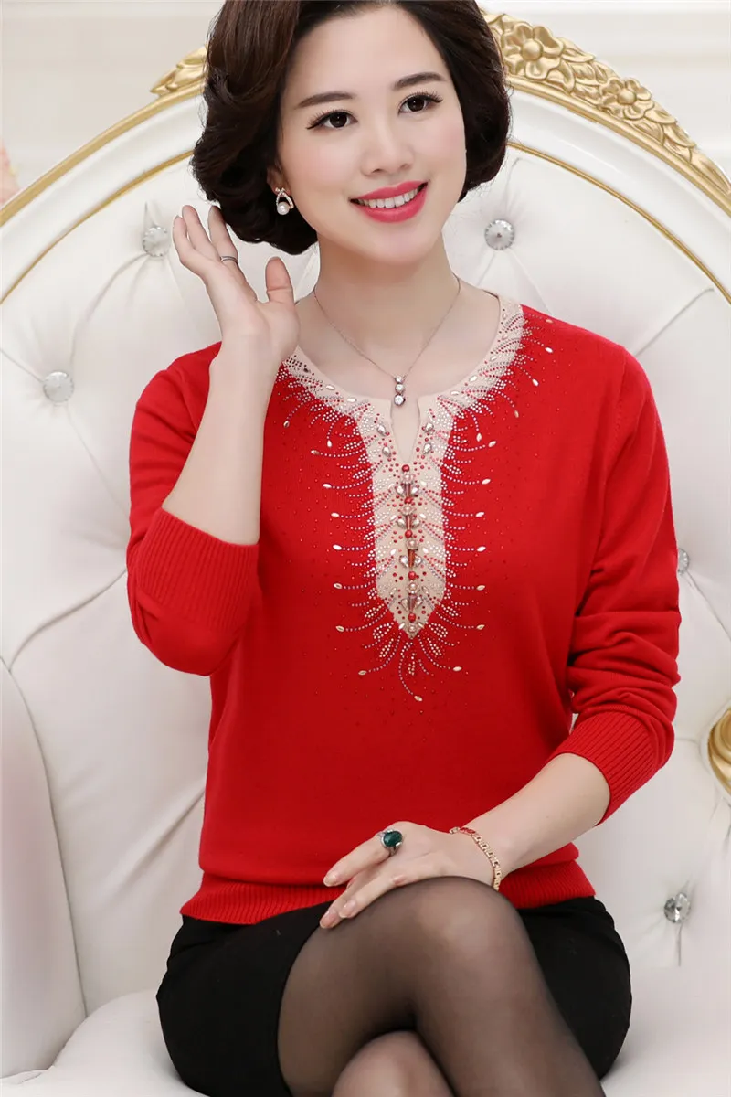 

2021 Spring and winter new ladies sweater mothers XL wool sweater ladies knitted cashmere sweater