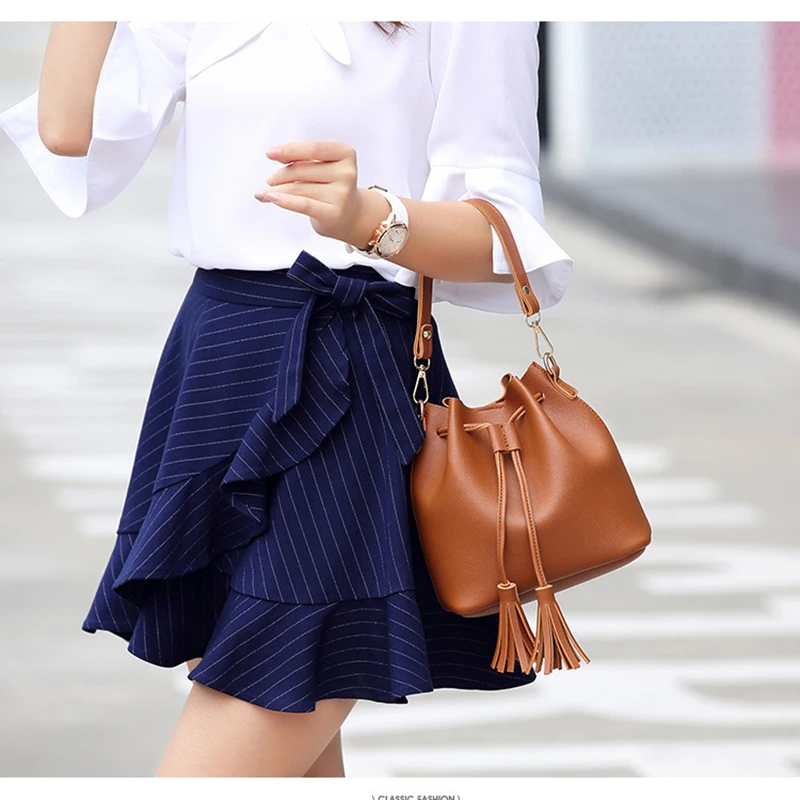 LILY QUEEN Women Fashion Crossbody Bag Tassel Bucket Solid PU Leather Shoulder Bolsa | Багаж и сумки
