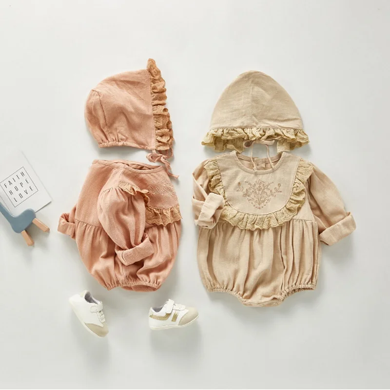 2021 nuevo oto&ntilde;o Body para beb&eacute; caqui Rosa mangas largas de farol mono de algod&oacute;n con lindo de la ropa de los ni&ntilde;os 0-3 a&ntilde;os E306-4