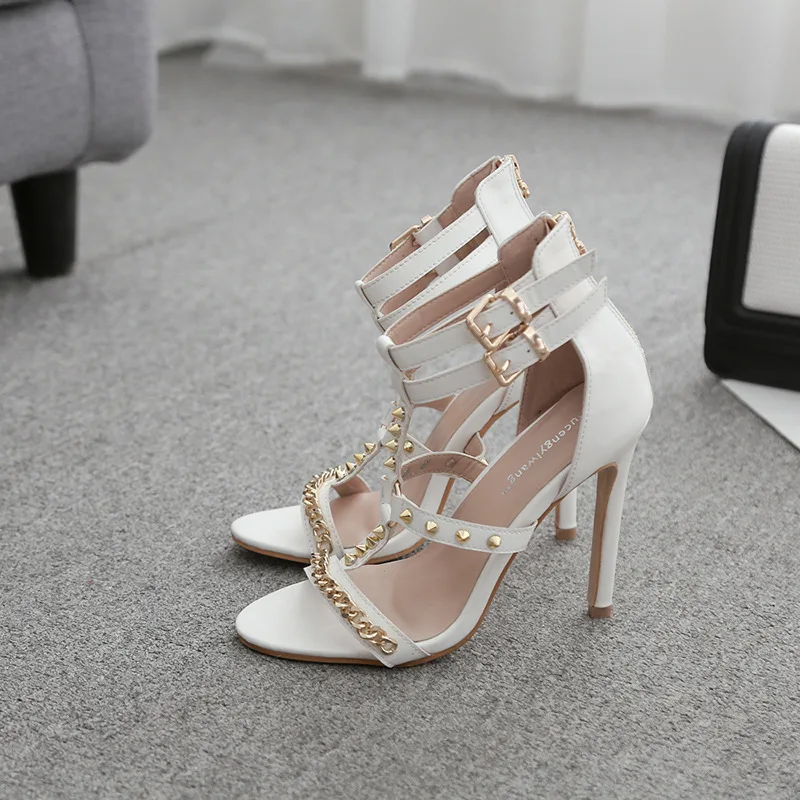 

Super high heel thin heel rivet open toe sexy versatile women's shoes size 40