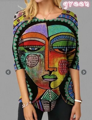 

Women's T-shirt New Loose Irregular Hem Pullover Long Sleeve Printed Round Neck Sweatshirt Large Size