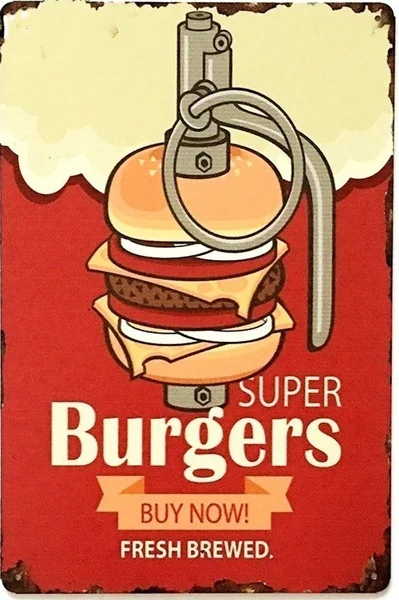 Винтажный жестяной ретро-плакат с бургерами 8x12 дюймов металлические плакаты