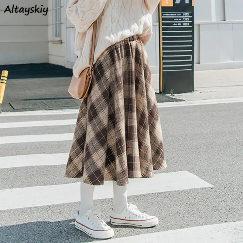 

Skirts Women Plaid Loose Leisure Fashion Autumn Streetwear All-match Female Retro A-line High Waist New Korean Style Temperament