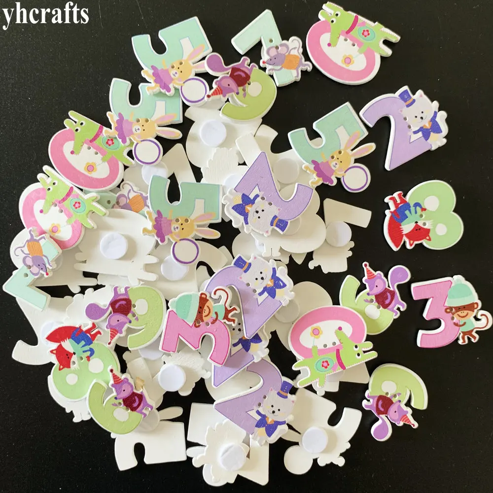 

50PCS/LOT,0-9 numbers wood stickers,lacing button beads.Kids room decal DIY craft material,Scrapbooking kit Handmade necklace