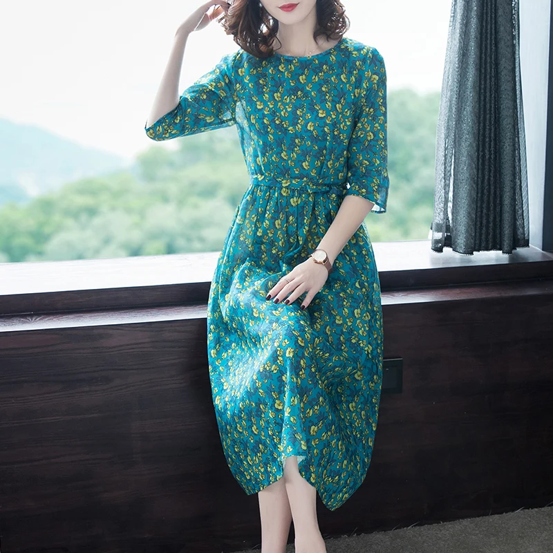 Summer 2020 Elegant Women Beach Floral Dress Midi Boho Adies Dresses Party Green Vestidos Mujer A07050 KJ4262 | Женская одежда