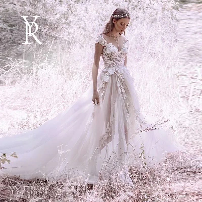 

YILIBERE кружевное свадебное платье короткий рукав с круглым вырезом размера плюс класса люкс; Кружевное платье с юбкой из тюля с ультра-длинны...