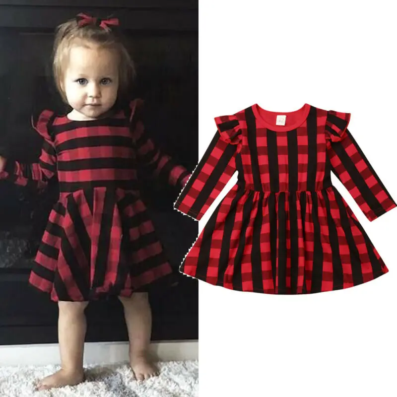 Emmababy детское красное Хлопковое платье в клетку с длинными рукавами для маленьких девочек вечерние осенние платья-пачки принцессы трапециевидной формы