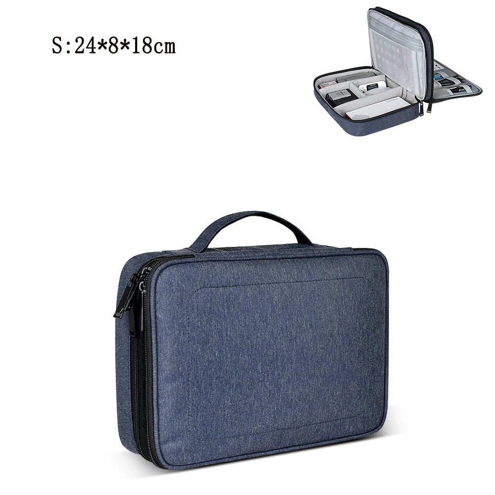 Dark blue-(S) Двухслойные цифровые аксессуары Сумка Многофункциональные наушники кабель для передачи данных мобильный жесткий u-диск электронный гаджет органайзеры для путешествий - Цвет: Dark blue-(S)