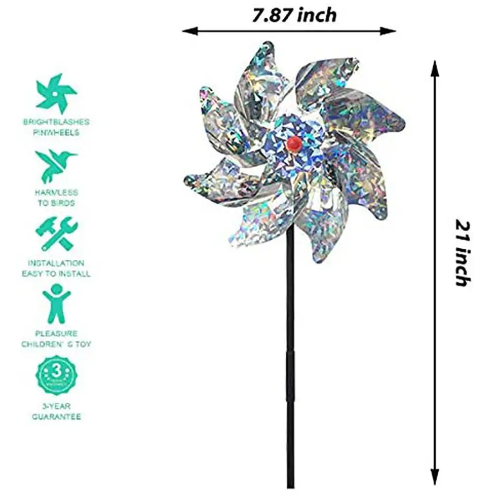 

10 Pcs Bird Repellent Pinwheels Reflective Sparkly Pin Wheels Bird Deterrent for Garden Lawn Courtyard Decoration