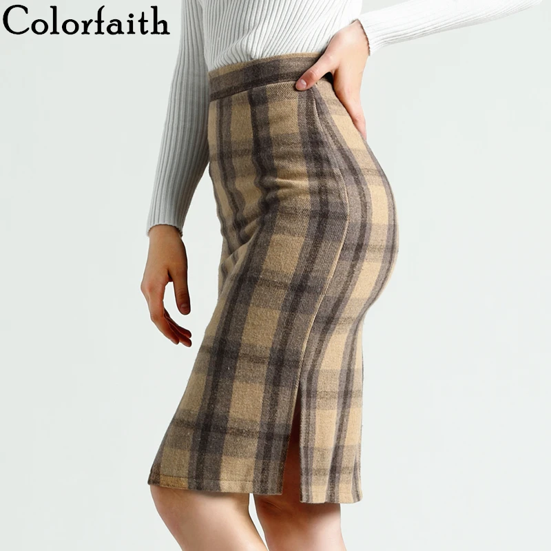 Colorfaith Новый 2020 осень зима Женская юбка в клетку клетчатый прямые брюки для