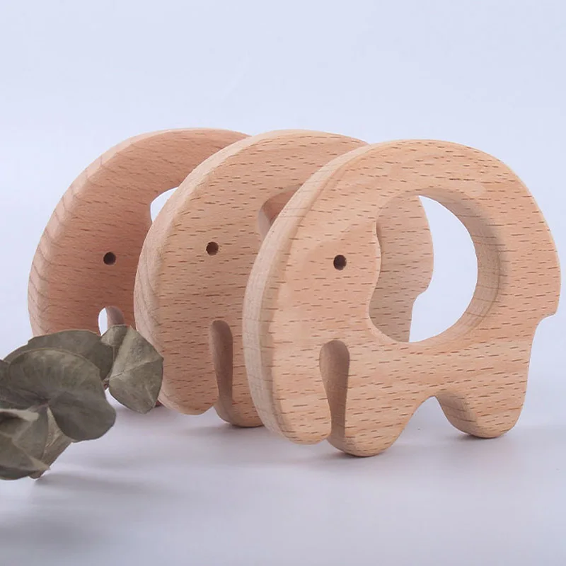 2-10 Uds haya elefante de madera Natural de madera hecho a mano juguete de madera DIY personalizado colgante ecol&oacute;gico mordedor seguro para beb&eacute;s Juguetes-2