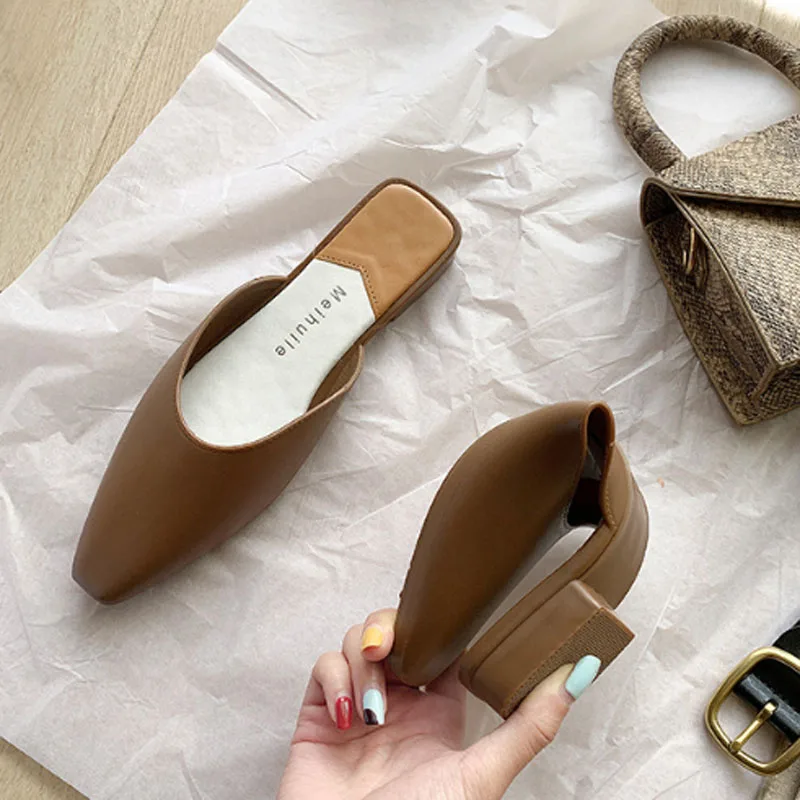 

female summer new style baotou low heel outside wear European and American wind slipper cool slipper female flat drag