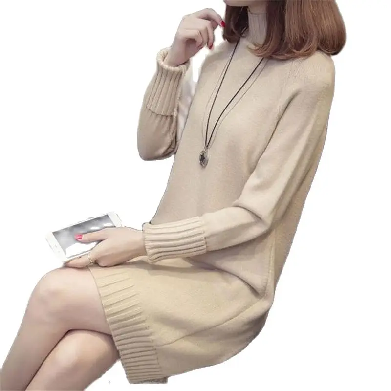 Осенне зимние облегающие вязаные платья оверсайз Женское зимнее свободное