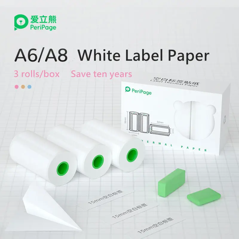 

PeriPage 57mm Officical Thermal Paper Notes Sticker Label White Blank Photo Paper BPA Free Lasting Best Mini Printer Sheet A6 A8