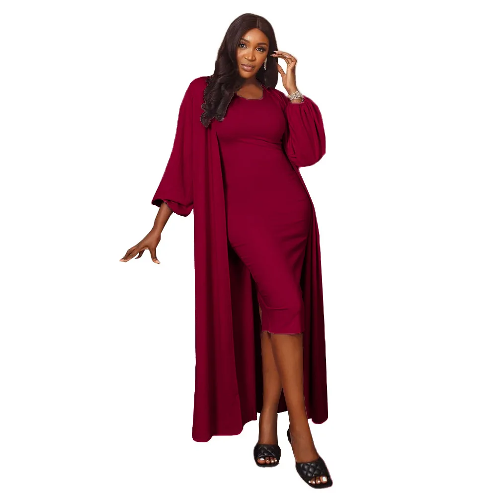 

Two Piece Set Women Dress Sets Casual Long Cardigan and Bodycon Dress Suits Tracksuits Matching Sets Outfits Solid Color