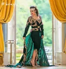 Изумрудно-зеленый марокканский кафтан вечернее платье с нарукавником элегантное золотистое кружево с длинным рукавом Дубай Aabya Robe De Party De Mariage