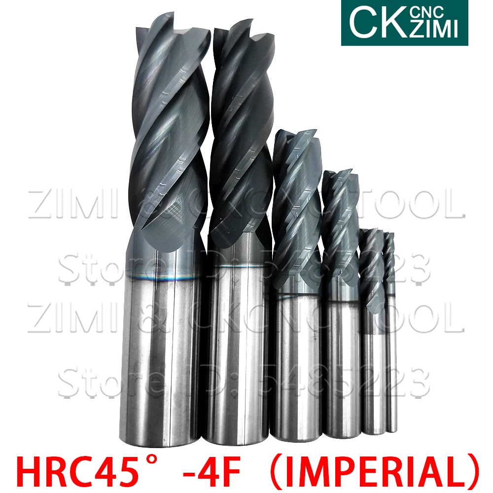 1PCS HRC45 degree 4 Flute End Mill 50-100mm 1/8 1/4 3/8 1/2 5/8 3/4 Inch tungsten steel end mill high quality HSS cutting tools |