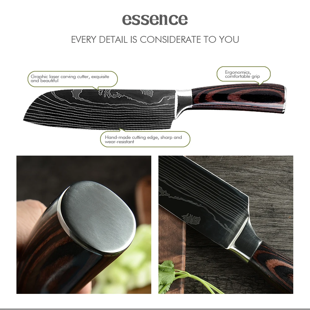 Японские кухонные ножи Qing шеф нож с лазерным узором Дамаска держатель для ножей 8